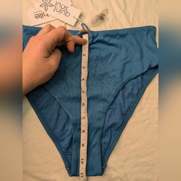NWT Ribbed Highrise Bikini Blue with Acrylic Circle Accents By Quintsoul - Picture 9 of 11